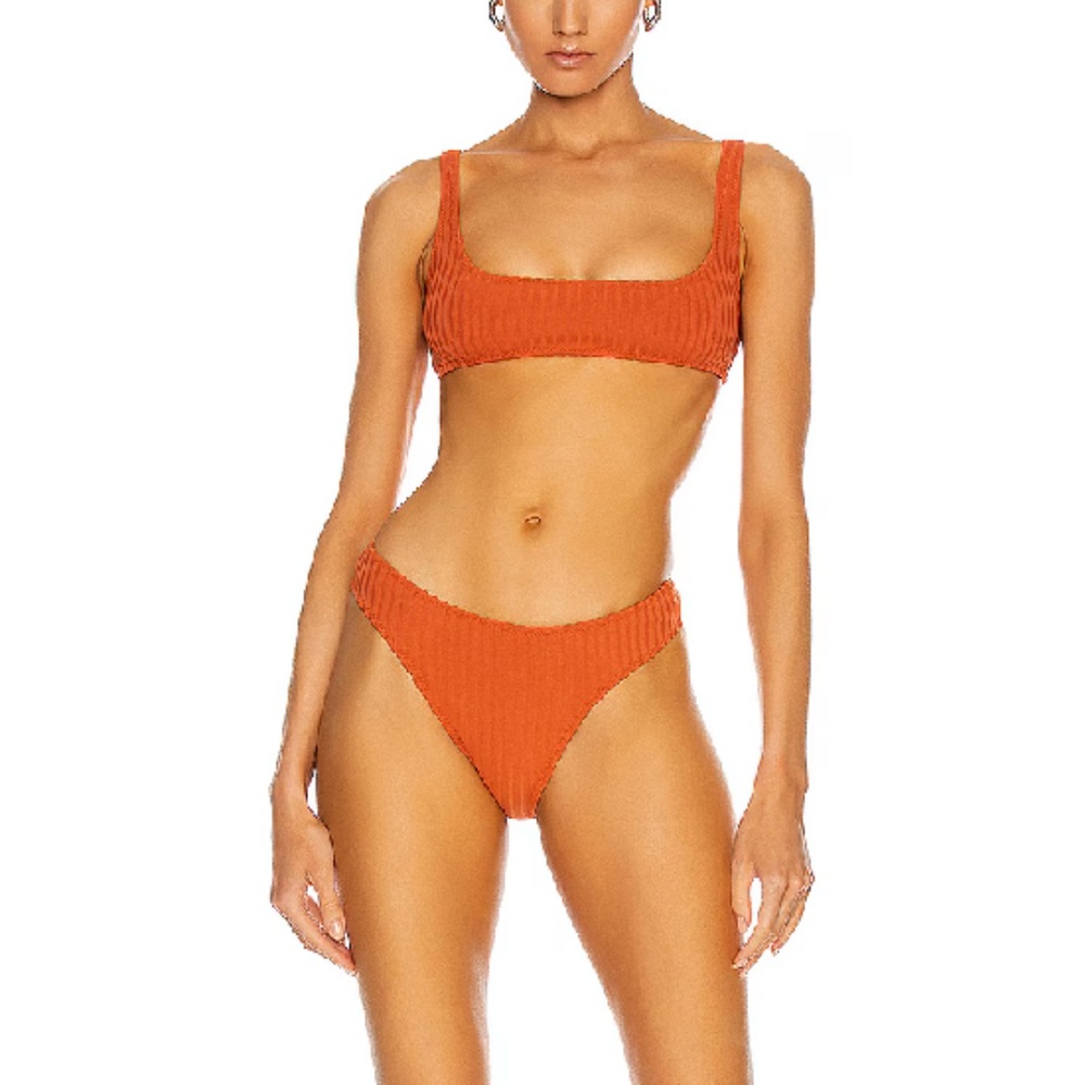 MATTHEW BRUCH Anna High Cut Rib Knit Bikini Set